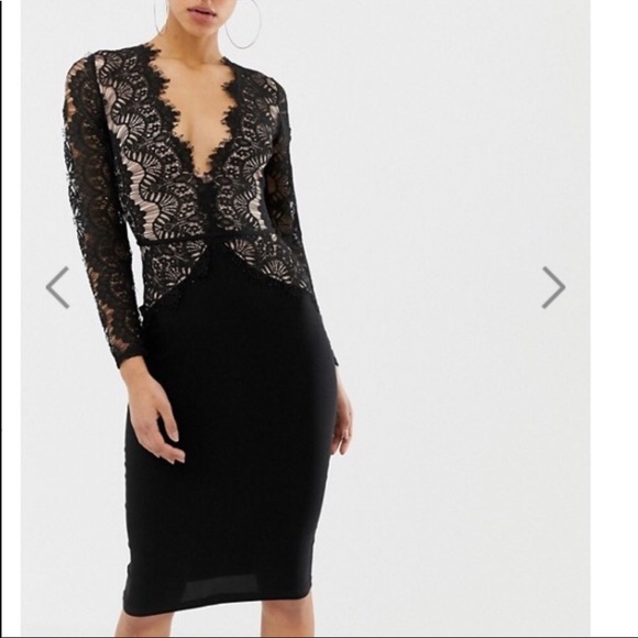rare london lace panel midi dress
